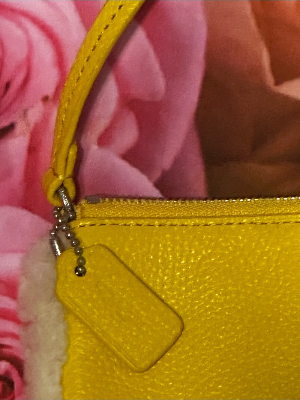 Coach Pebbled Leather Wristlet in Yellow and Shearling trim - Picture 2 of 10